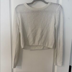 White Ribbed Knit Sweater